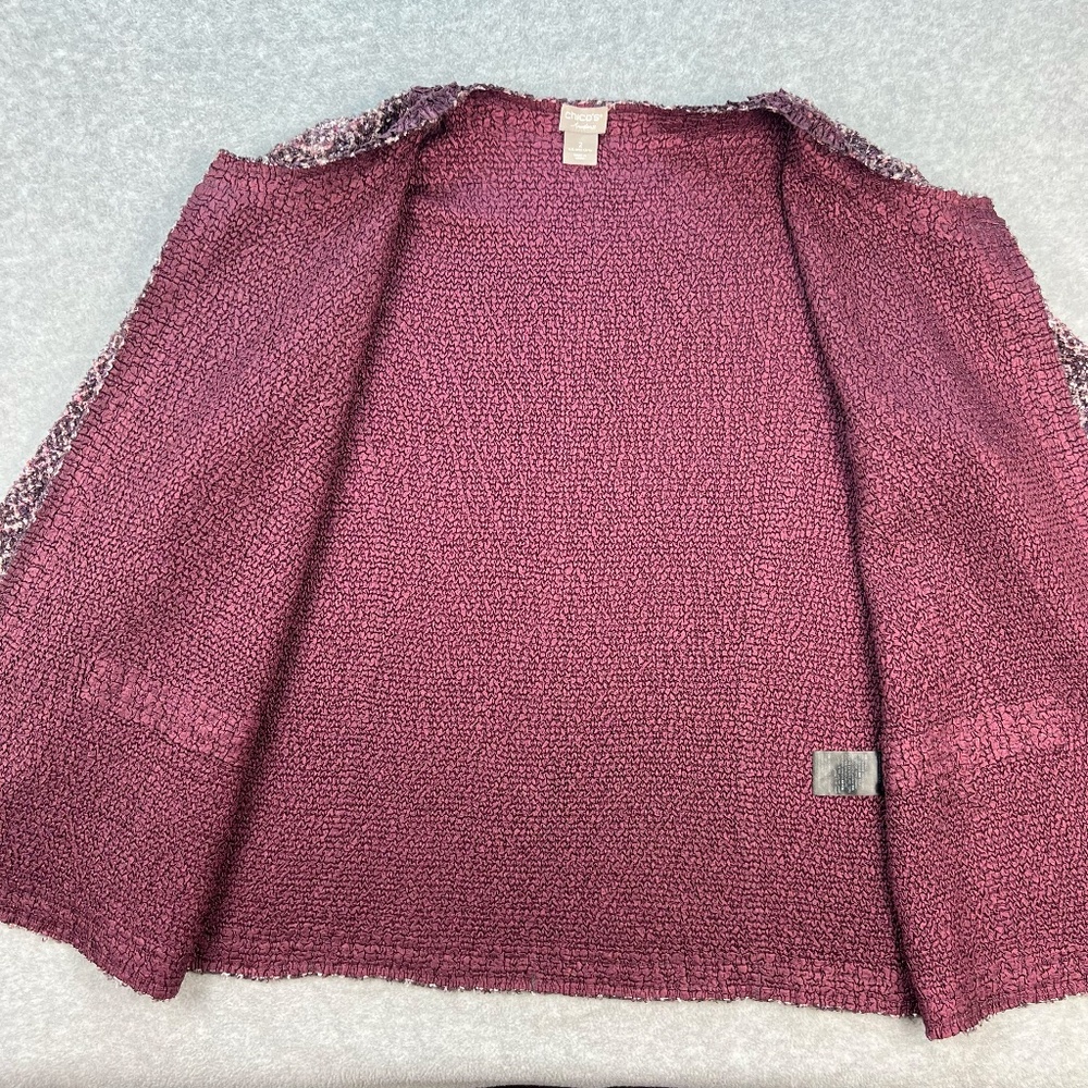 Chicos Travelers Open Cardigan Jacket Plum Burgundy Women 12-14 L Lagenlook Fall - Picture 9 of 14